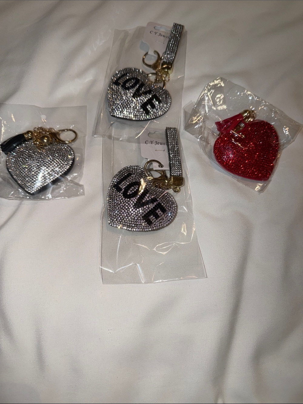 Heart Shaped Crystal Keychain - Black and Red